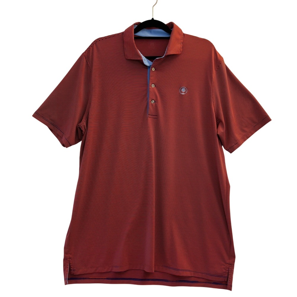 Greyson Polo Shirt Men's Red Navy Stripe with Embroidered Tree Logo
